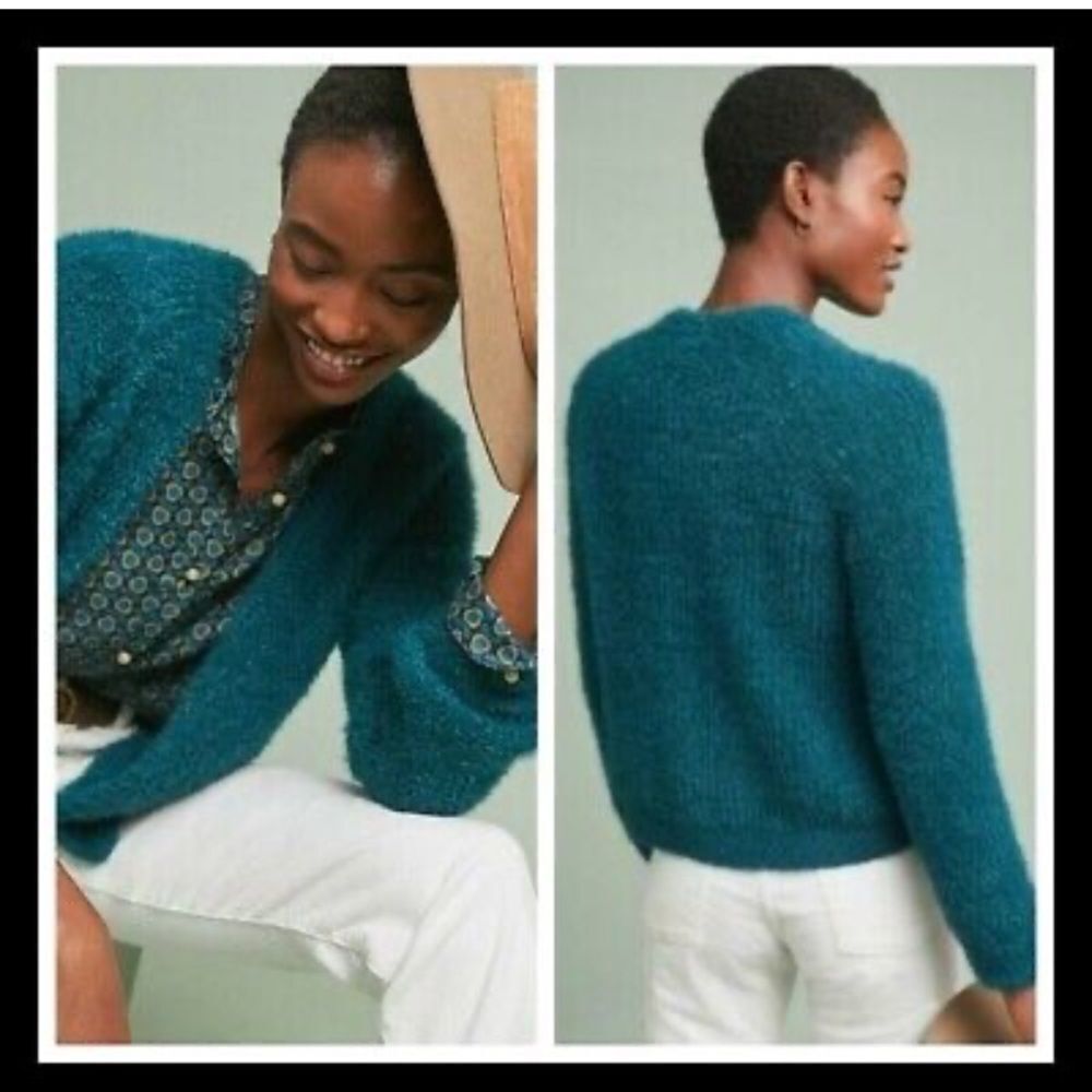 Anthropologie Sleeping on Snow Northbound Eyelash Cardigan Teal Turquoise